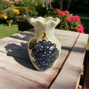 Vintage Cabernet Tabletops Unlimited Ceramic Vase – Hand Painted Grape Design